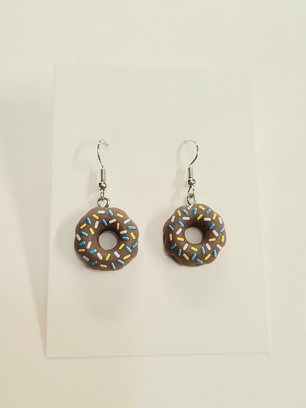 Brown Donut Dangle Earrings with Blue & Yellow Sprinkles - Women Jewelry